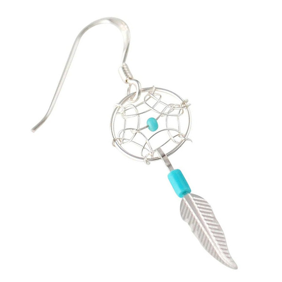Sterling Silver Earrings Silver Turquoise Heishi Dream Catcher Earrings 925 Stam - Picture 2 of 5